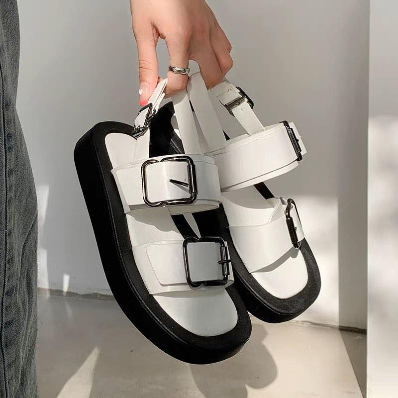 White discount buckle sandals