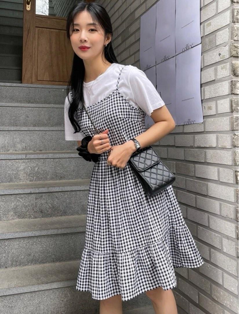 WTS Checkered Gingham Dress Women Fashion Korean