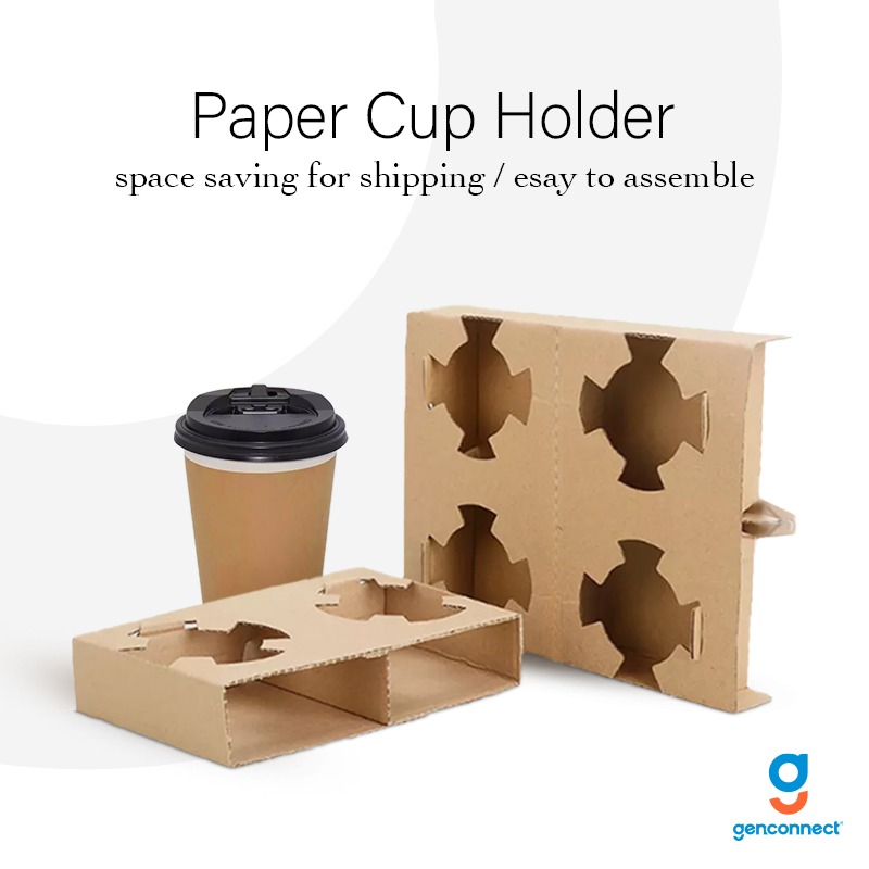 2/4 cup holder Brown kraft paper soup cup big carrier carry tray ...