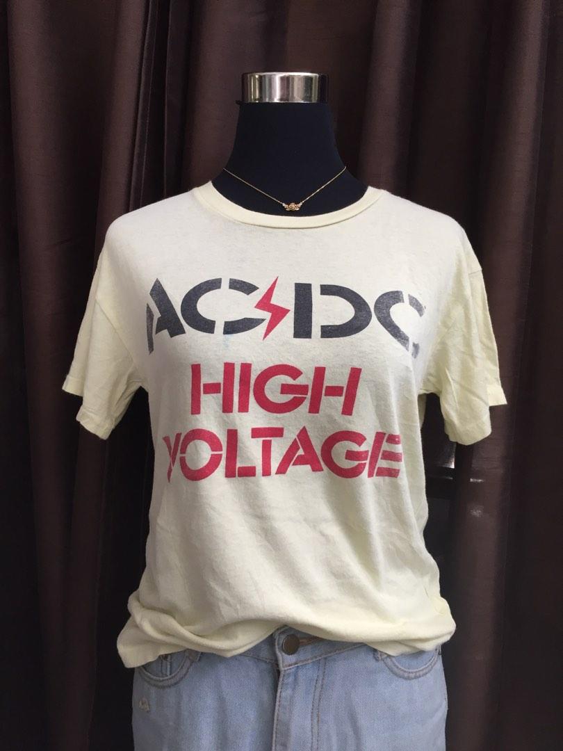 AC/DC yellow semi crop, Women's Fashion, Tops, Shirts on Carousell