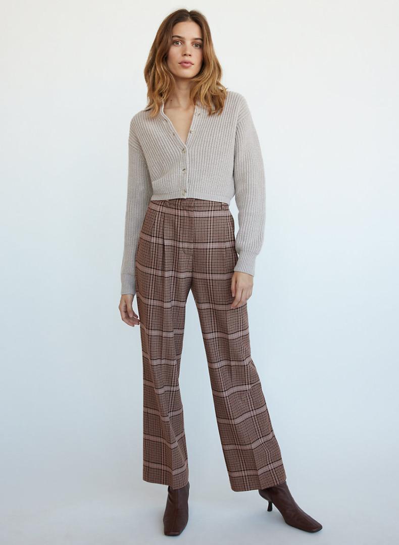 Aritzia Wilfred Effortless Pants High Waist Wide Leg Violet Houndstooth Plaid Trousers XS Women s Fashion Bottoms Other Bottoms on Carousell