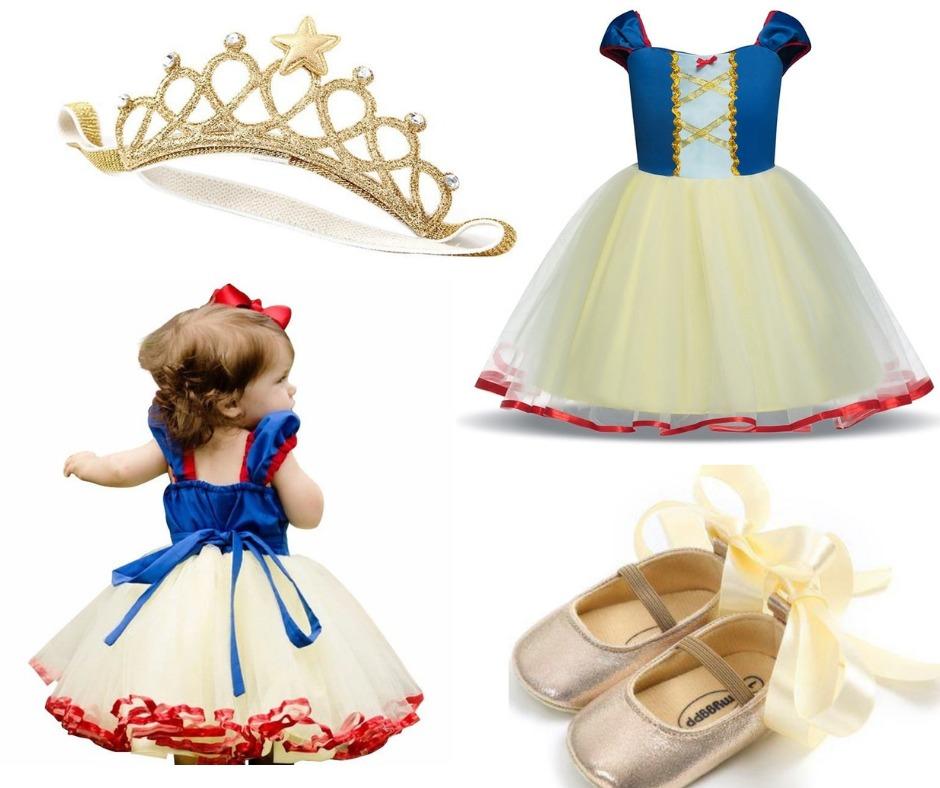 Baby Snow White Gown Dress with Glossy Gold Shoes Princess Birthday