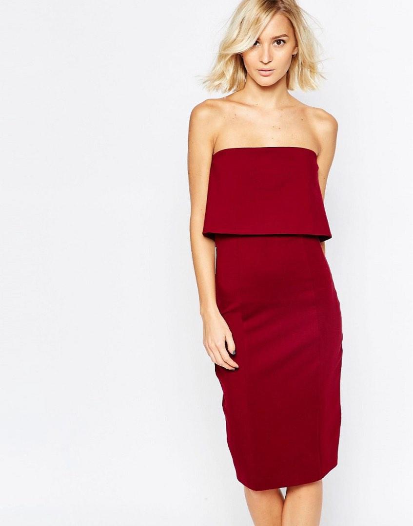 Plum Strapless Ruched Bodycon Midi Dress - ShopperBoard