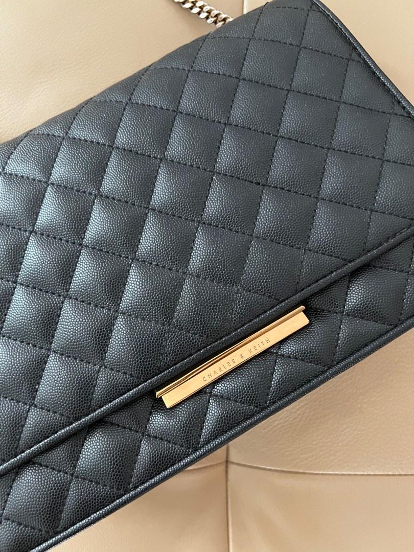 Charles & Keith Double Chain Handle Quilted Bag in Black