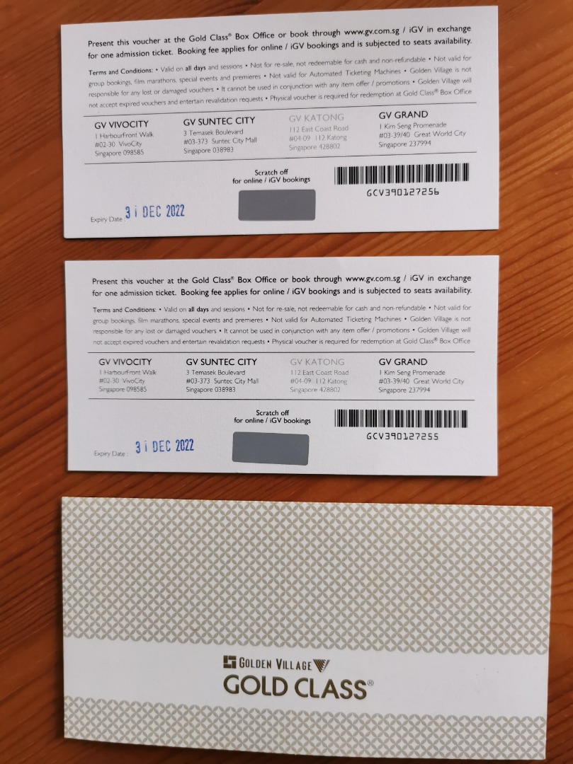 Golden Village Gold Class Tickets, Tickets & Vouchers, Vouchers on