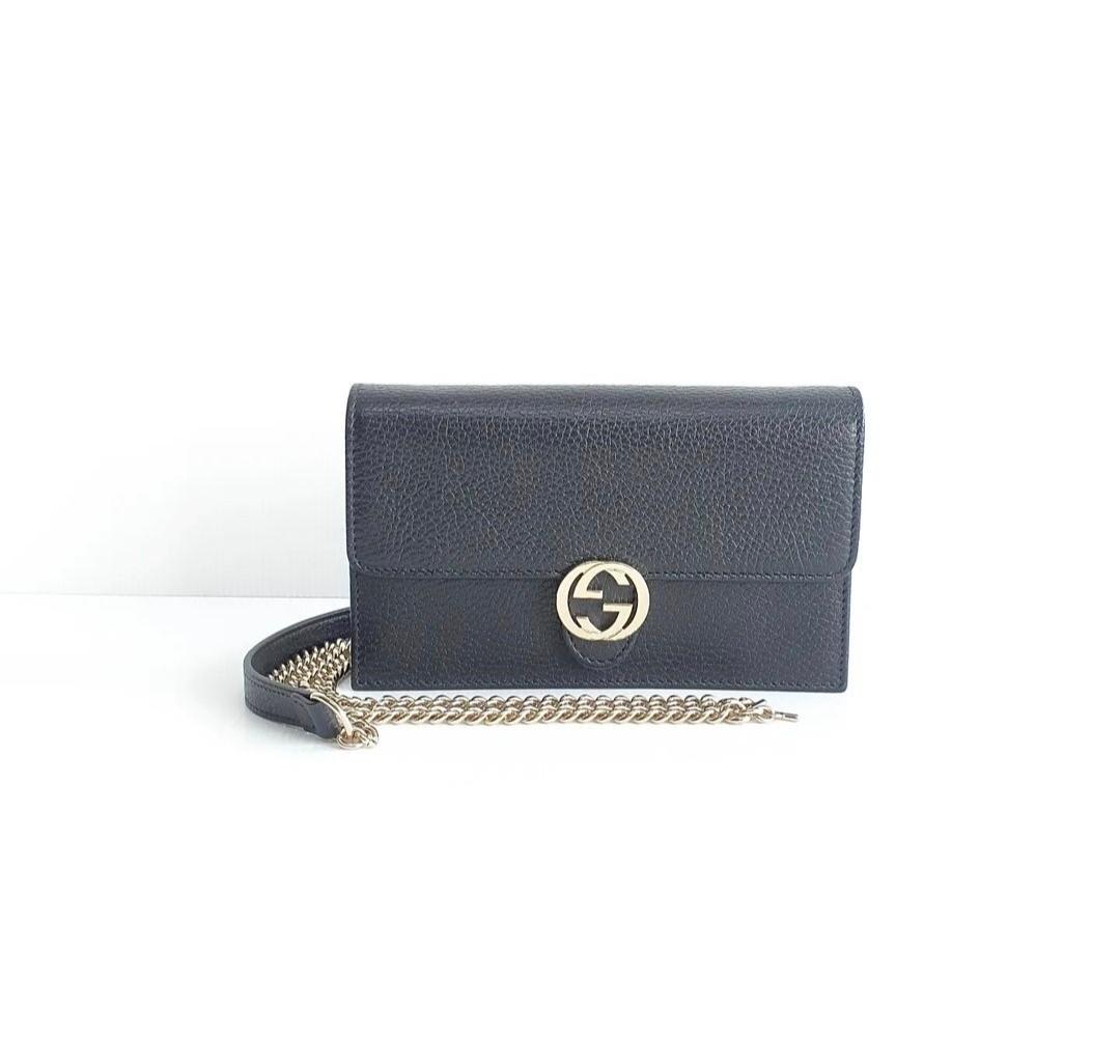 Authentic Gucci Interlocking Wallet on Chain in Black, Luxury, Bags &  Wallets on Carousell