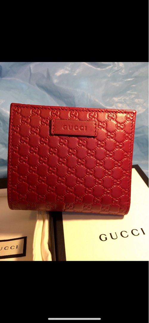 GUCCI Micro GG Guccissima Leather Small Bifold Wallet Red 510318, Women ...