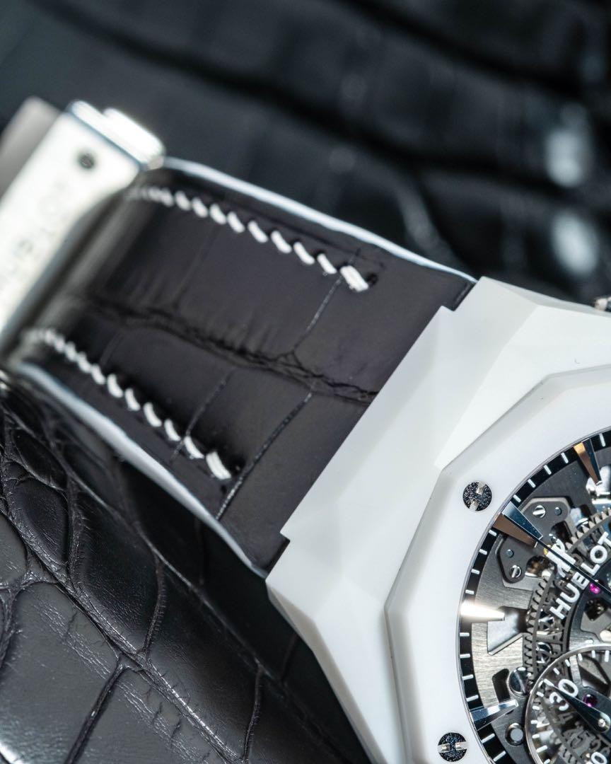 Handmade Handstitched Watch Strap In Black Alligator Leather For