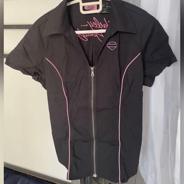 Harley Davidson zip up garage shirt / collared top, Women's Fashion
