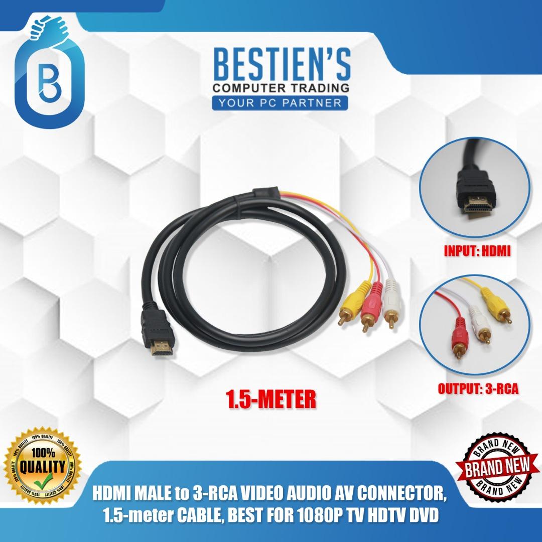 HDMI MALE to 3RCA VIDEO AUDIO AV CONNECTOR, 1.5meter CABLE, BEST FOR