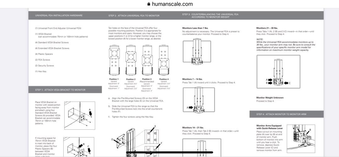 Humanscale Universal Front End Adjuster, Computers & Tech, Parts