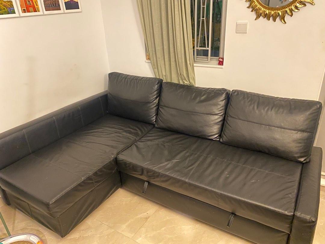 IKEA Lshaped Sofa Bed (Black, Synthetic Leather), 傢俬＆家居, 傢俬, 梳化 Carousell