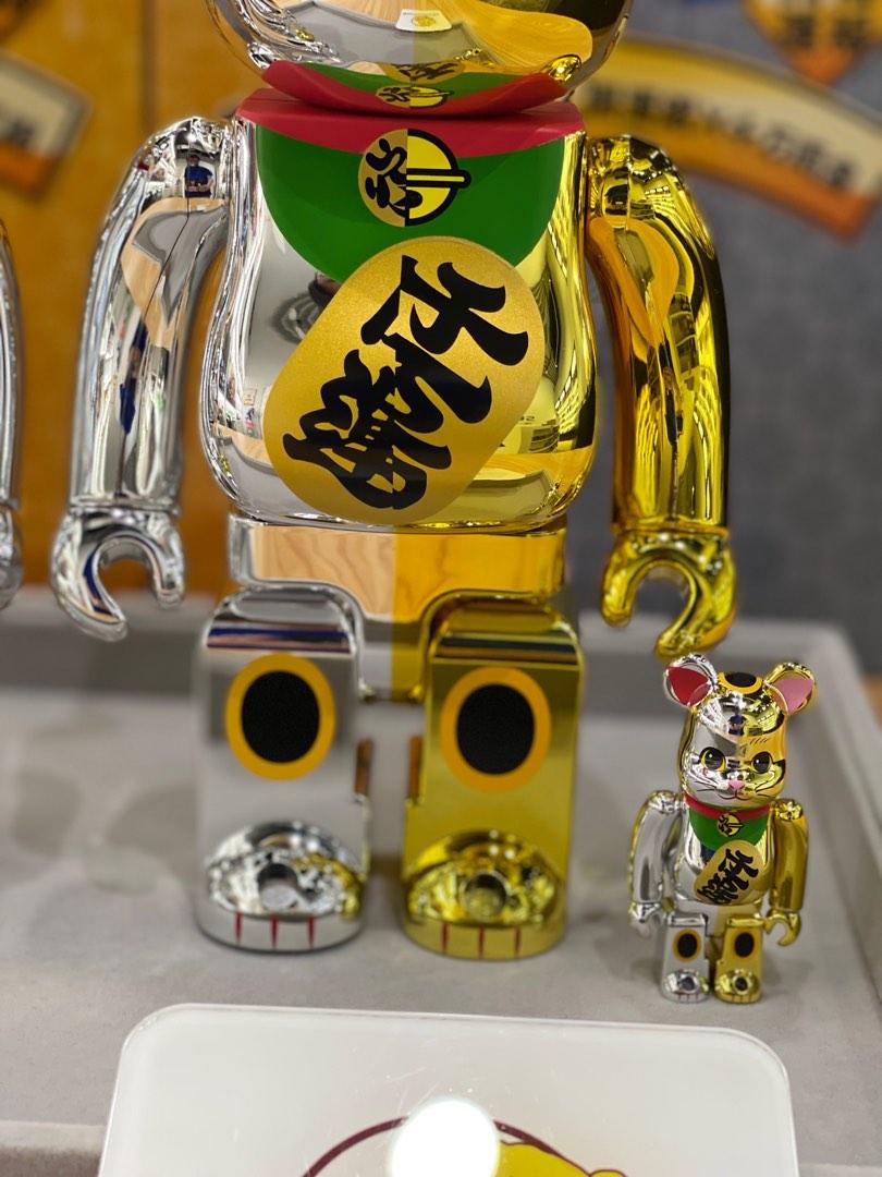 [In Stock] Be@RBRICK x Maneki Neko Lucky Cat Good Luck & Ten Million Gold  100%+400% (Set of 4) 千万两金 开运银 Gold and Silver