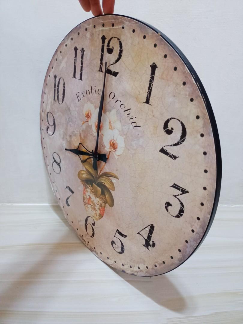 Japan Preloved Large Vintage Exotic Orchid Wall Clock, Furniture & Home Living, Home Decor