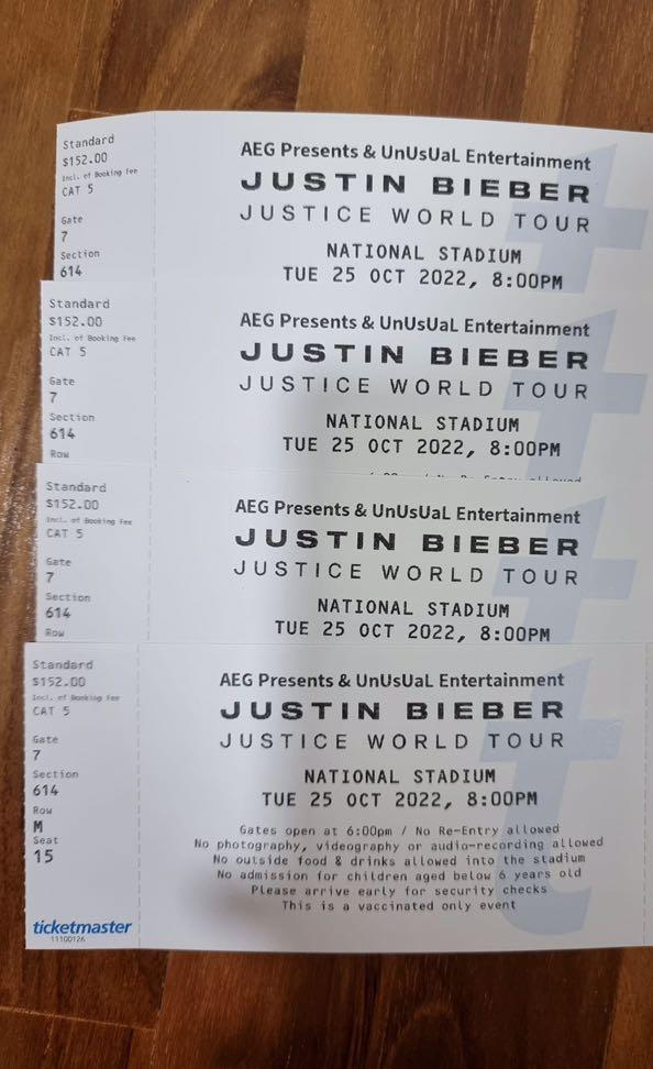 Justin Bieber World Tour Concert Singapore, Tickets & Vouchers, Event