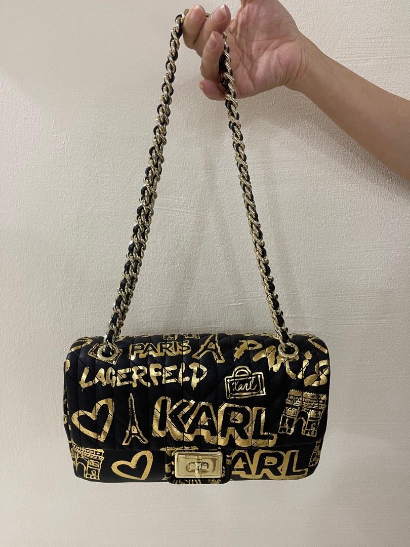 Karl Lagerfeld Paris Agyness Leather Shoulder Bag - Black/Gold