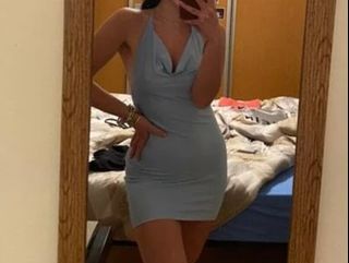Talia front twist sale suede dress in blue