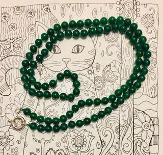 Long jadelite green crystal gemstone bead hand knotted necklace with toggle clasp