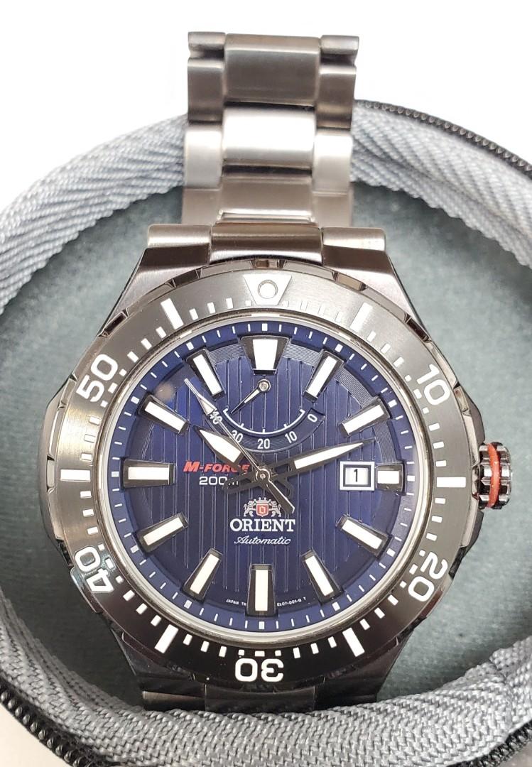 ORIENT M Force Delta Black IP Stainless Steel Midnight Blue Dial Power Reserve Automatic Dive Watch SEL07001D Made in Japan