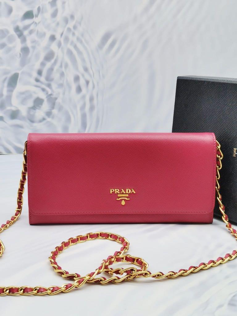 PRADA SAFFIANO LEATHER WALLET ON CHAIN, Luxury, Bags & Wallets on Carousell