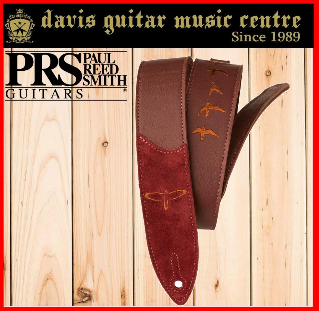 PRS Guitar Strap Premium Leather 2" Strap Embroidered Birds Burgundy