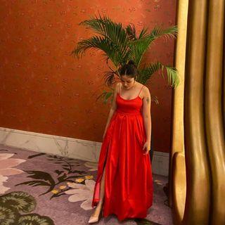 Red Gown with Slit - Scarlette Strappy Maxi Dress from Heather Clothing