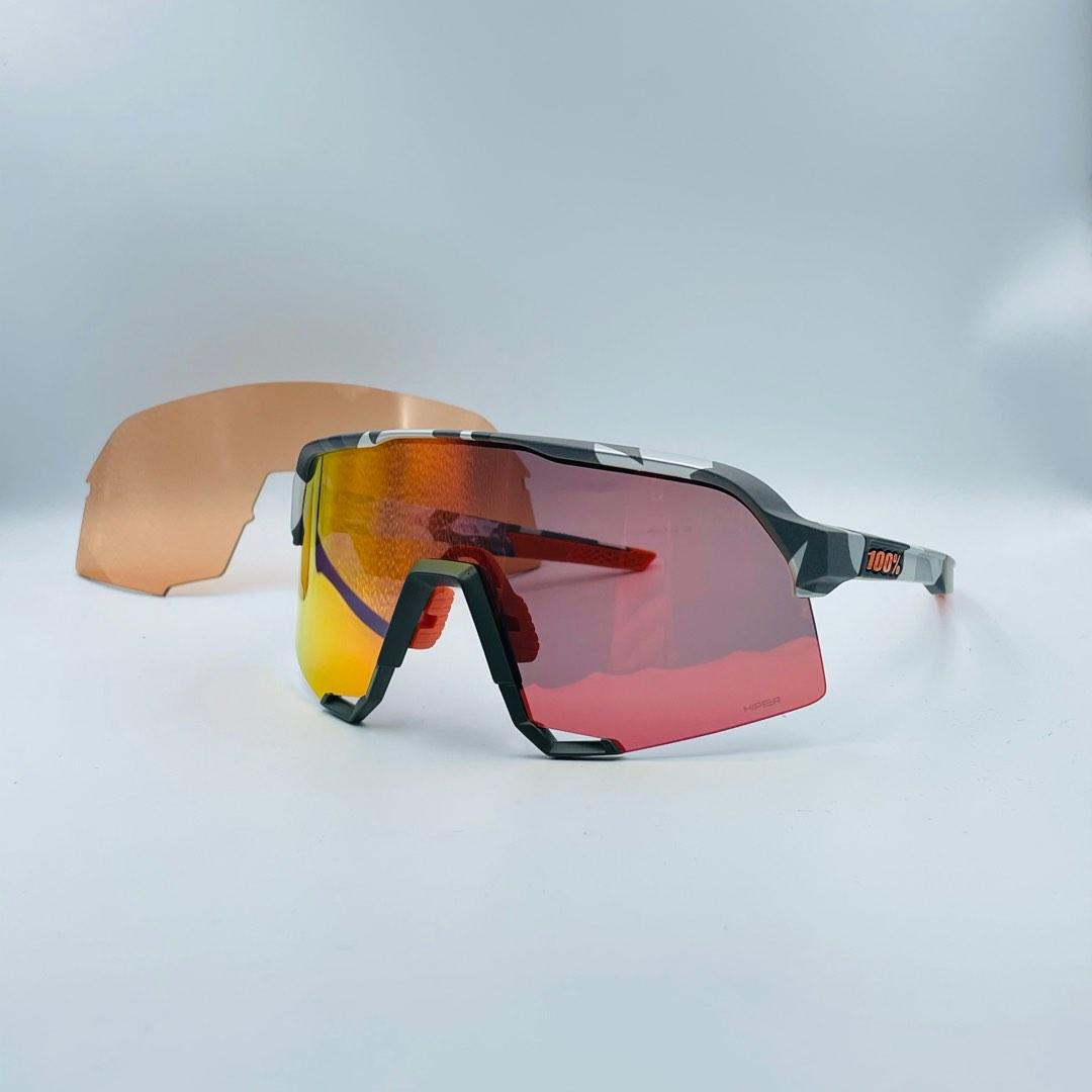 Ride 100% S3 Soft Tact Grey Camo - HiPER Red + Clear lens, Men's