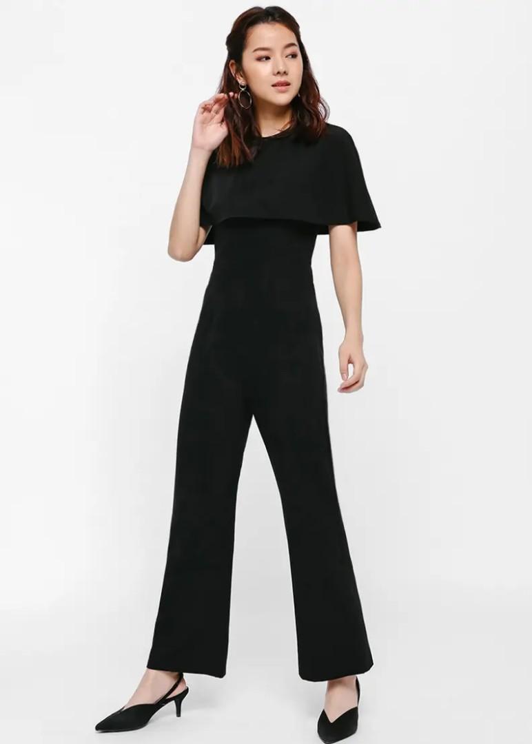 LB Jan Cape Jumpsuit love bonito black overlay overlap