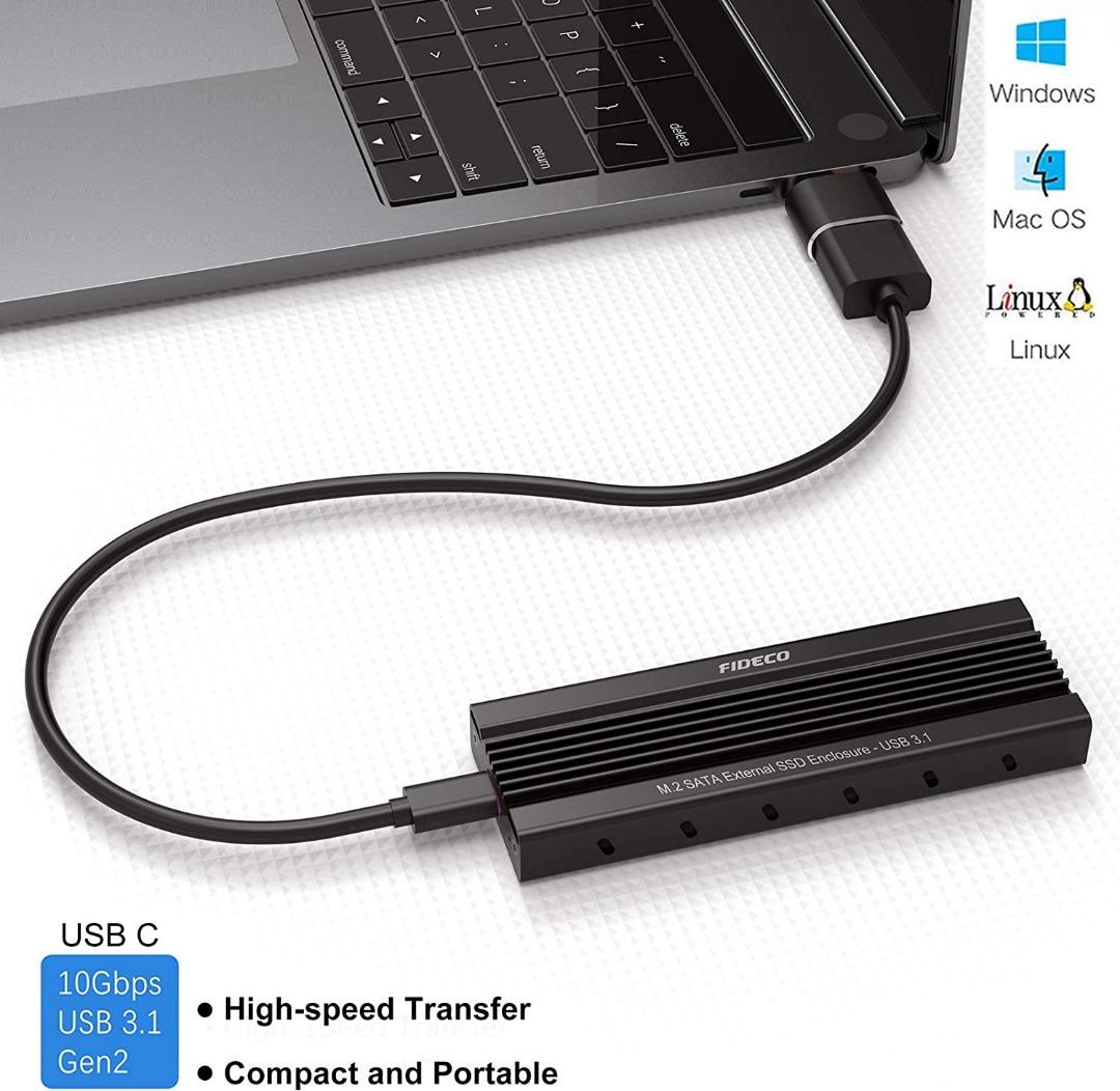 SATA SSD Enclosure Adapter, FIDECO USB 3.1 Gen 2 to M.2 NGFF SATA SSD ...