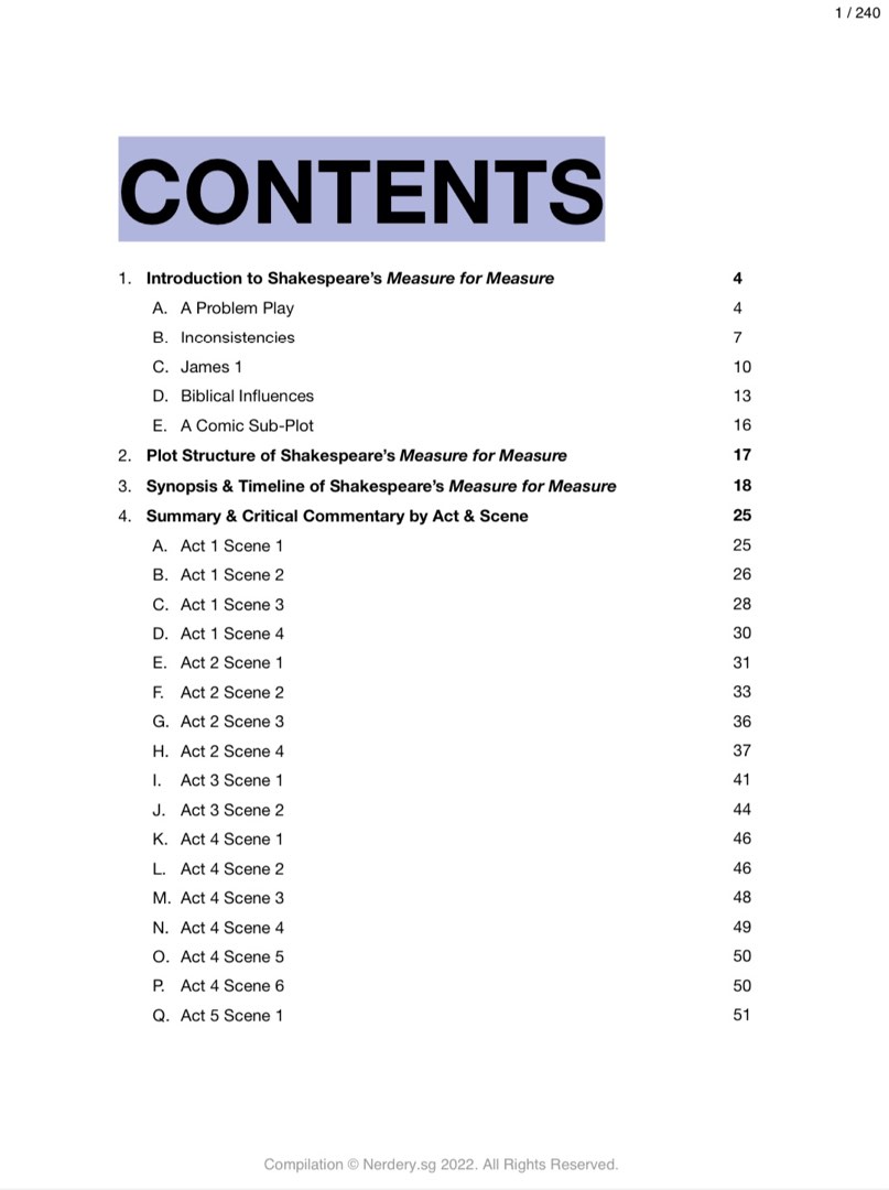 SHAKESPEARE'S MEASURE FOR MEASURE GCE A LEVEL H2 LITERATURE PRESCRIBED TEXT  COMPREHENSIVE CRITICAL & LITERARY ANALYSIS NOTES | FULL TEXT BY LINE  TRANSLATION |ACT/SCENE NOTES & MODEL ESSAYS/CRITIQUES FK, Hobbies & Toys,