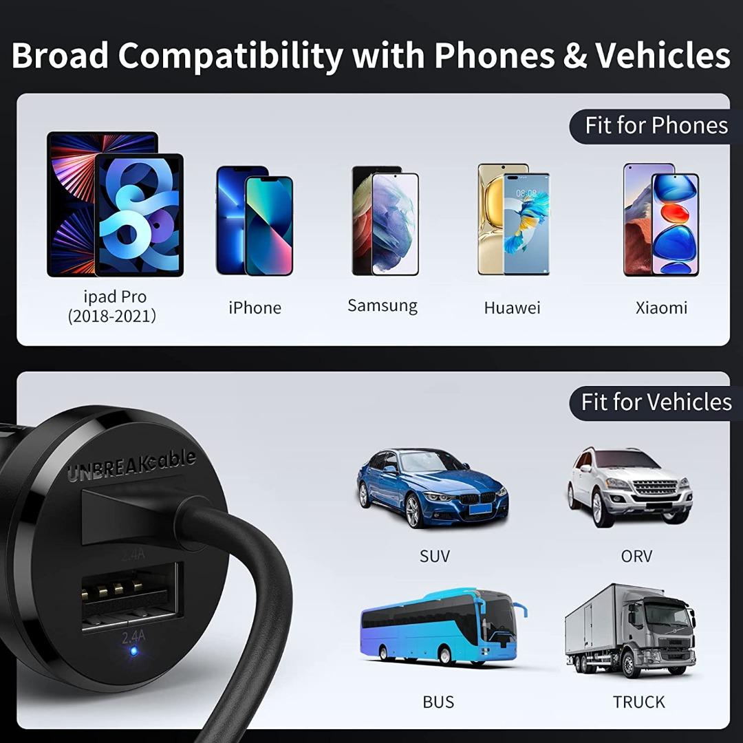 UNBREAKcable iPhone Car Charger [Apple MFI C89 Certified] 24W/4.8A