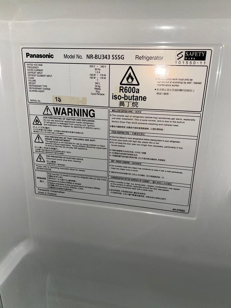 USED 342 L PANASONIC RefrigeratorFreezer, TV & Home Appliances, Kitchen Appliances