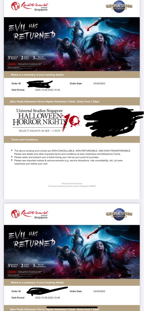 USS HHN TICKETS 6 OCT 22, Tickets & Vouchers, Local Attractions