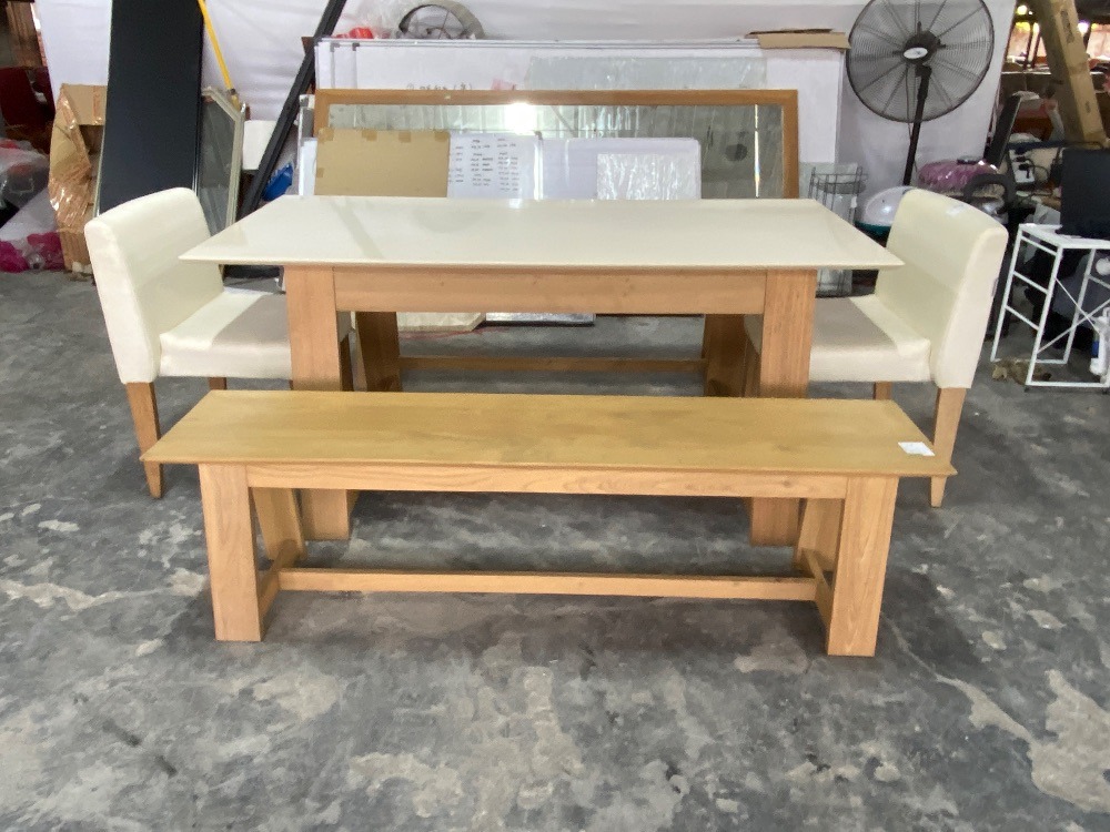 Wooden Quartz Stone 4-Seater Dining Table set with 2 Chairs and 2 ...