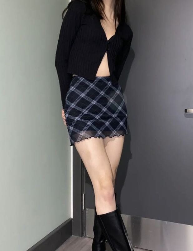 y2k pinterest h m plaid blue mesh skirt Women s Fashion Bottoms