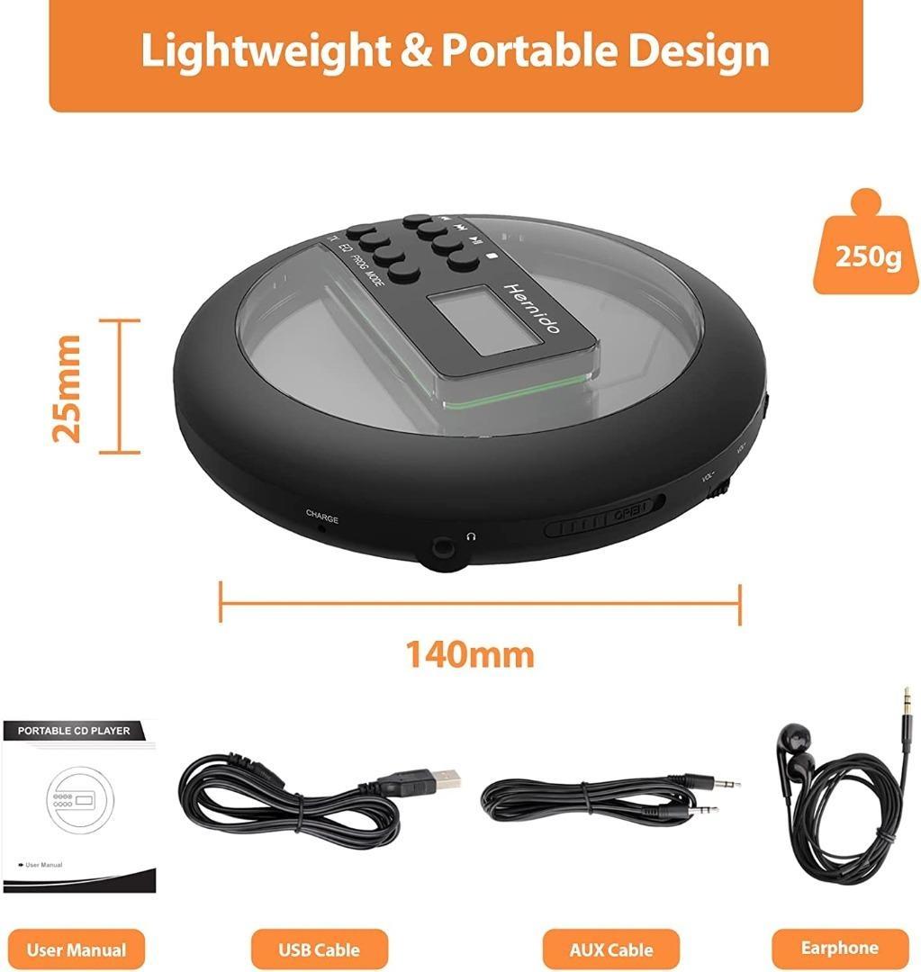 Y31 Hernido Portable CD Player for Car, Compact Disc Personal CD Player with FM Transmitter, USB