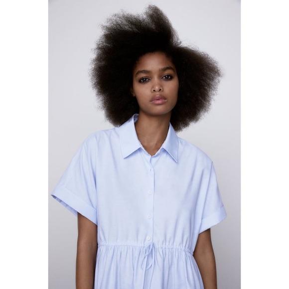 zara short shirt dress ZARA NEW SS24 ZW SHORT DRESS WITH CUTWORK EMBROIDERY BELTED BLUISH 4786/085