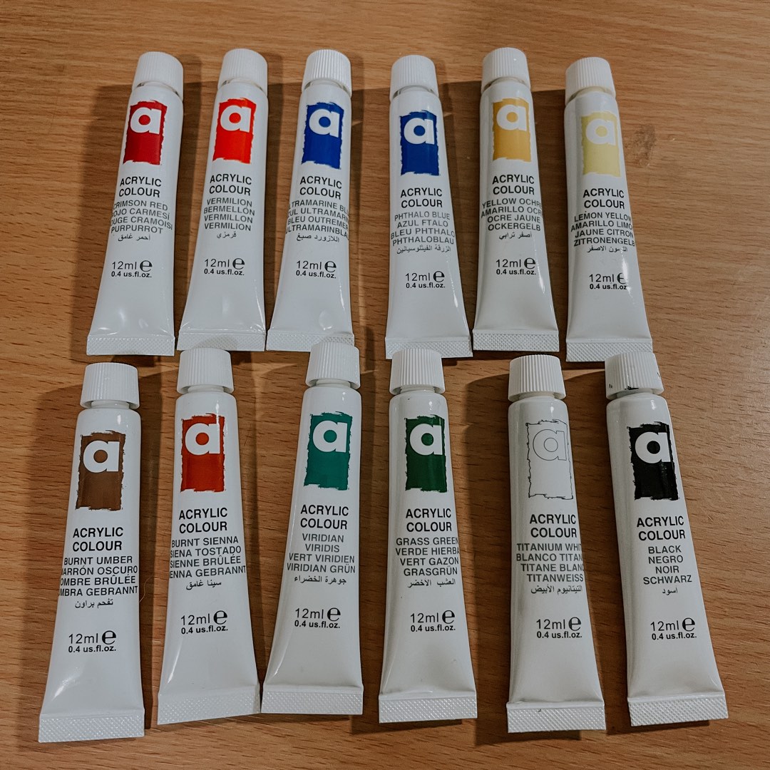 12 Color Set Acrylic Paint Tubes, Hobbies & Toys, Stationary & Craft ...