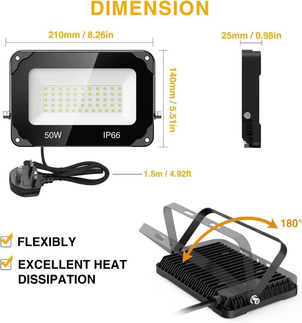 1864] Onforu 50W LED Floodlight Outdoor, 5000lm Super Bright Security Lights  with Plug, IP66 Waterproof Exterior Flood Lights, 5000K Daylight White  Floodlights for Backyard, Garden, Garage, Rooftop, Porch [Energy Class F],  Furniture