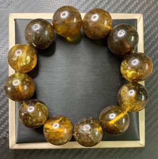 <🎖️精品大單圈>💟特價送順豐~🖼️🕯🇷🇺18.8㎜(11)天然俄料帶溶洞金沙意境風景珀靈草珀圓珠蜜蠟琥珀大單圈手串手鏈(助睡眠血液循環活絡經脈)64228235101442110