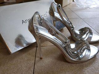 Cinderella Silver Crystal Wedding Shoes 2020 Leather Rhinestone 10 cm  Stiletto Heels Toe