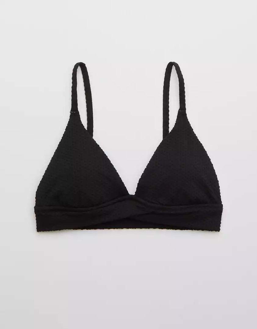 Aerie Jacquard Crossover Triangle Bikini Top, Fesyen Wanita, Pakaian ...