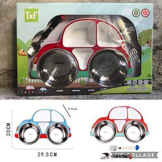 BRAND NEW Baby Car Stainless Plate Set (304 Stainless Steel) Dish Plate for Baby Kids/Toddler (sold in box)