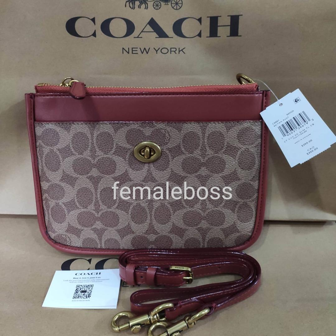 COACH Womens Coated Canvas Signature Slim Turnlock Crossbody B4/Tan Rust  C6661-B4NQ4 One Size 