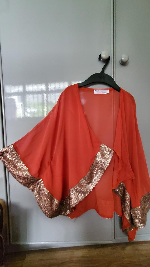 Red best sale chiffon cardigan