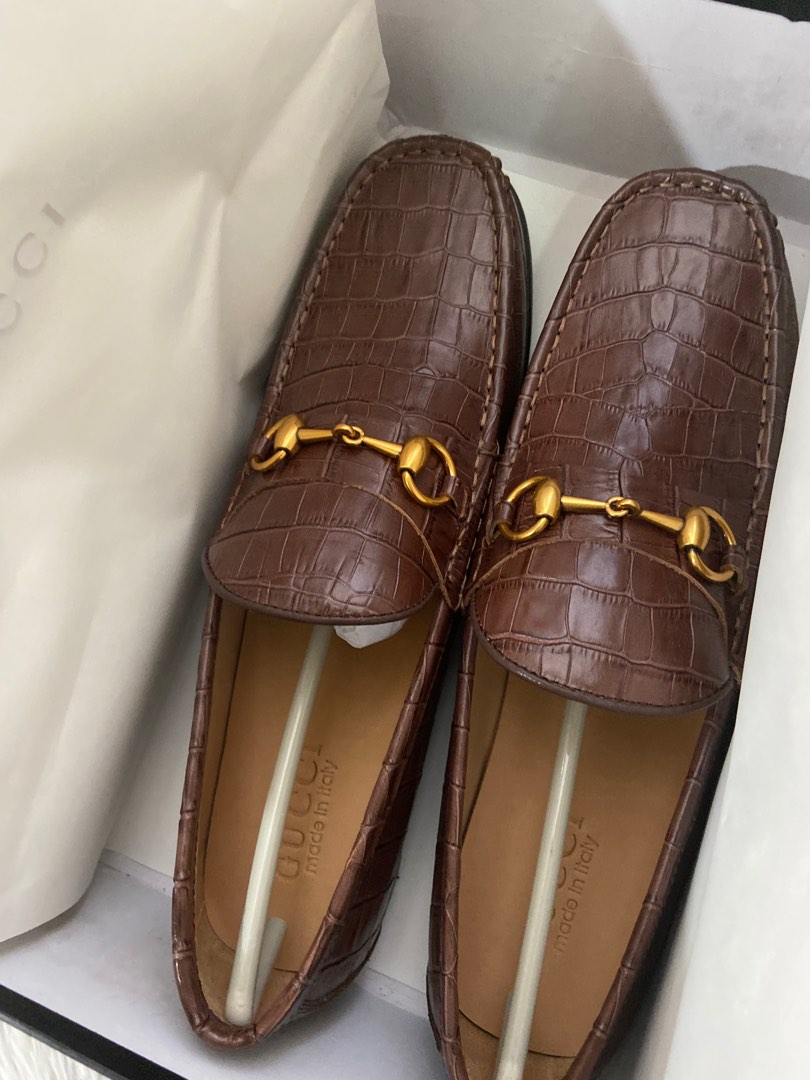 Gucci SALE men s horsebit crocodile loafers brown us 10