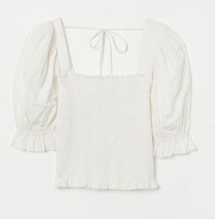 H&M Puff-Sleeved Smocked Blouse