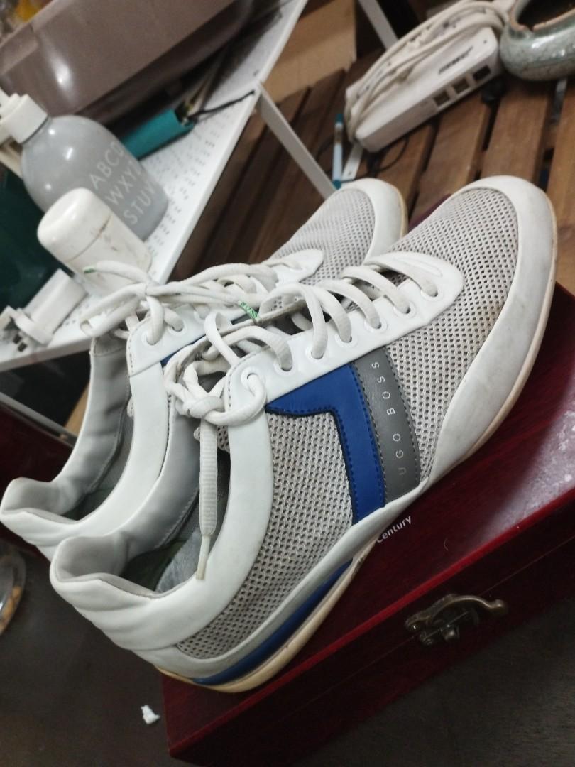 HUGO BOSS Hugo Boss Light Grey Leather Suede Mix Spacit Trainers