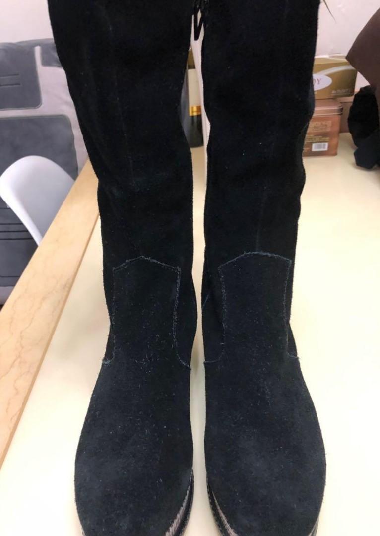 Hush puppies Black knee high boots with animal print, Women's Fashion