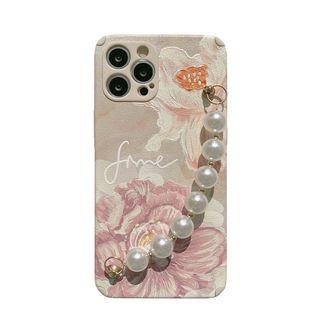 i phone 8 plus 粉嫩花朵搭配珍珠吊飾手機殼（現貨）